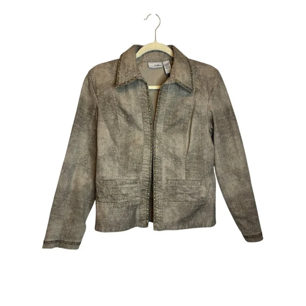 Chico's Jacket Women's Small Leopard Animal Denim Office‎ Chicos 0